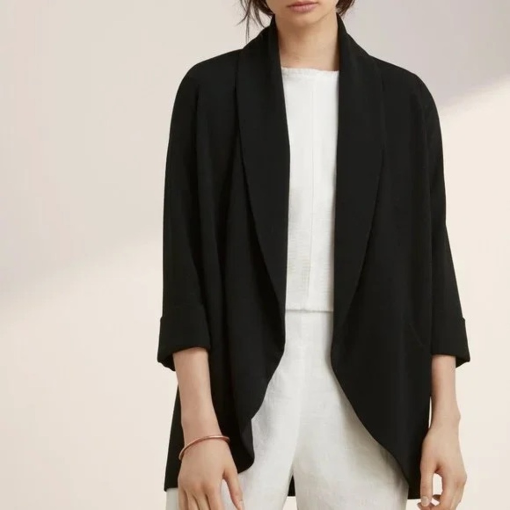 Wilfred Aritzia Size 2 Chevalier Black Open Blazer Crepe Draped Jacket
